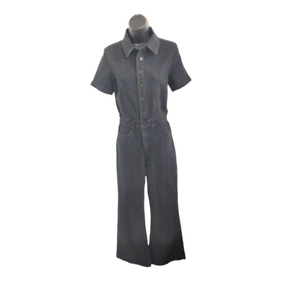 Jessica Simpson black denim button front short sleeve jeans jumpsuit size 5 new - Picture 1 of 17